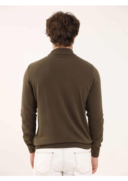 Haki Erkek Slim Fit Düz Klasik Yarım Balıkçı Yaka Triko indirimleri