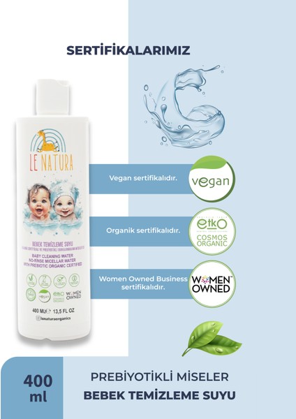 Organik & Vegan Sertifikalı, Prebiyotikli & Glutensiz Bebek Temizleme Suyu - Durulanmayan Miseler Su - 400 ML fırsatları
