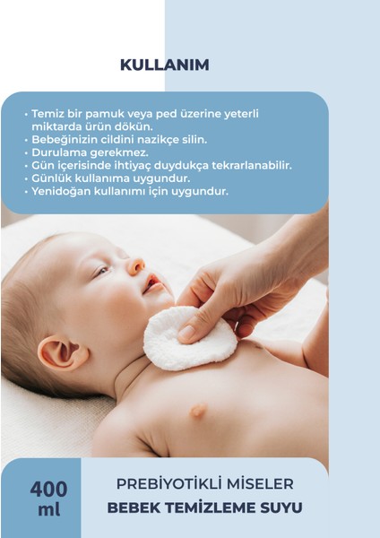 Organik & Vegan Sertifikalı, Prebiyotikli & Glutensiz Bebek Temizleme Suyu - Durulanmayan Miseler Su - 400 ML indirimleri