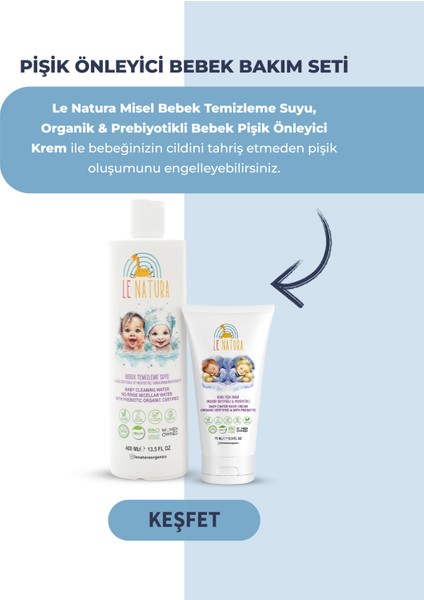 Organik & Vegan Sertifikalı, Prebiyotikli & Glutensiz Bebek Temizleme Suyu - Durulanmayan Miseler Su - 400 ML