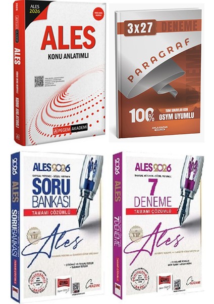 Pegem + Yargı 2026 Ales Konu Anlatım + Soru + 7 Deneme + Anla Kazan Paragraf Deneme 4 Lü Set modelleri