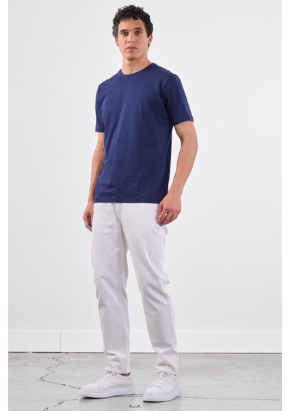 Lacivert Bisiklet Yaka Pamuklu Düz Renk Slim Fit Erkek T-shirt fiyatları