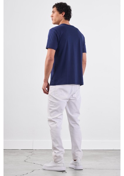 Lacivert Bisiklet Yaka Pamuklu Düz Renk Slim Fit Erkek T-shirt indirimleri