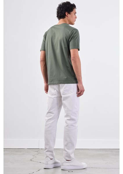 Haki V Yaka Pamuklu Düz Renk Slim Fit Erkek T-shirt fırsatları