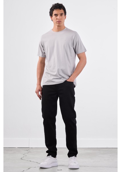 Gri Bisiklet Yaka Pamuklu Düz Renk Slim Fit Erkek T-shirt fiyatları