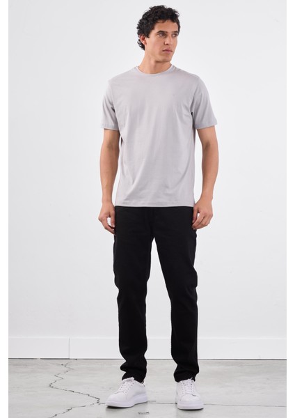 Gri Bisiklet Yaka Pamuklu Düz Renk Slim Fit Erkek T-shirt modelleri