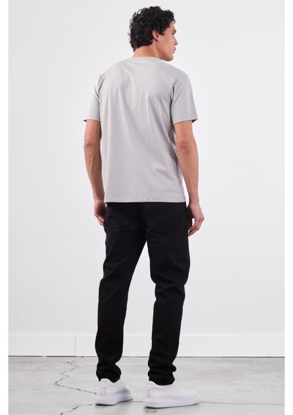 Gri Bisiklet Yaka Pamuklu Düz Renk Slim Fit Erkek T-shirt fırsatları