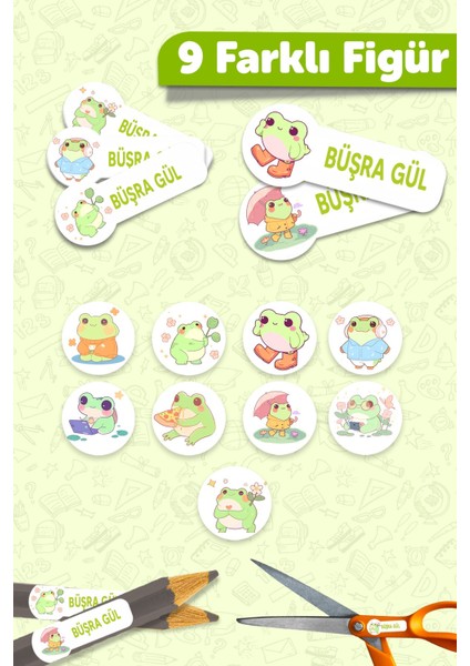 Okul Etiketi Kalem Defter Isimli Etiket Isim Yazılabilen Kurbağa - 190 Adet Özel Tasarım Okul Etiket fiyatları