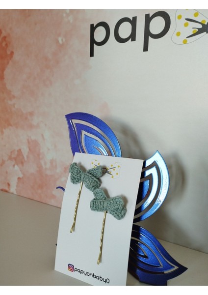 Örgü Fiyonk Tel Toka - Mavi - Organik & El Yapımı