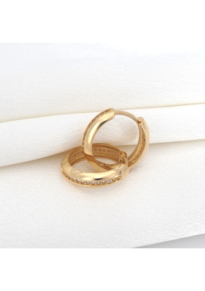 14 Ayar Taş Detaylı Bombeli Altın Halka Küpe 15 mm Çap fırsatları