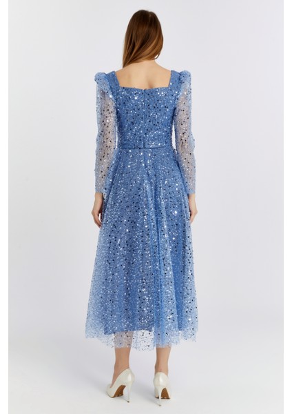 Kadın Kare Yaka Tül Kumaş Üzerine Inci Boncuklu Tül Şık ve Zarif Abiye Elbise fiyatları