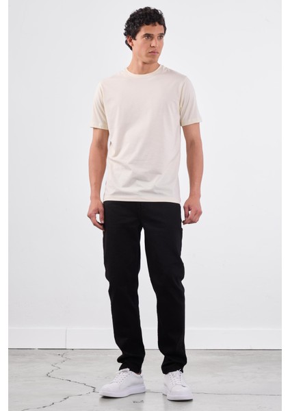 Ekru Bisiklet Yaka Pamuklu Düz Renk Slim Fit Erkek T-shirt fiyatları