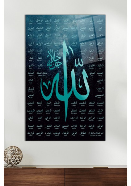 Allah'ın 99 Ismi Esma-Ül Hüsna Dini Cam Tablo, Modern Ev Ofis Dekoru, Hediyelik Duvar Dekorasyonu,