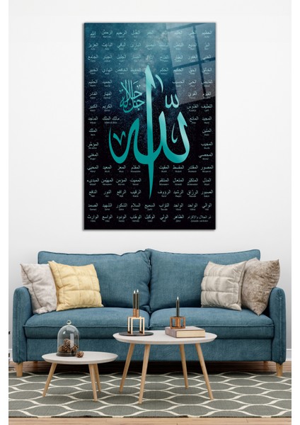 Allah'ın 99 Ismi Esma-Ül Hüsna Dini Cam Tablo, Modern Ev Ofis Dekoru, Hediyelik Duvar Dekorasyonu, modelleri