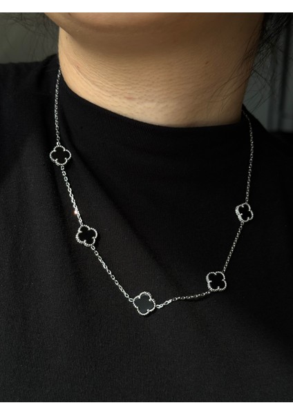 925 Ayar Gümüş Cleef Model 12 mm Yoncalı Beşli Charm Kolye