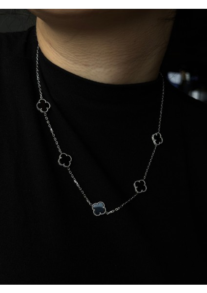 925 Ayar Gümüş Cleef Model 12 mm Yoncalı Beşli Charm Kolye fiyatları