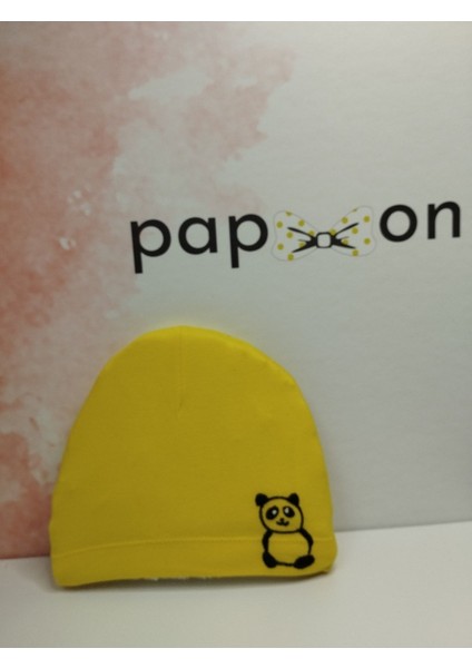 Panda Desenli Bebek Bere - Sarı - Organik & El Yapımı