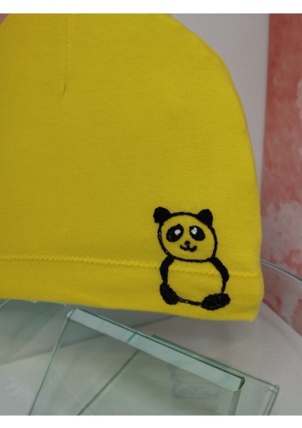 Panda Desenli Bebek Bere - Sarı - Organik & El Yapımı modelleri