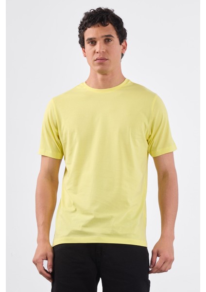 Sarı Bisiklet Yaka Pamuklu Düz Renk Slim Fit Erkek T-shirt indirimleri