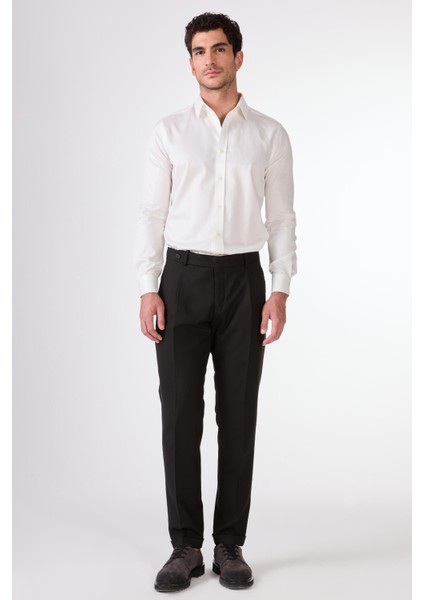 Siyah Kruvaze Sivri Yaka Düz Slim Fit Erkek Takım Elbise