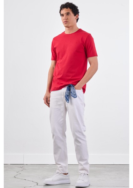 Kırmızı Bisiklet Yaka Pamuklu Düz Renk Slim Fit Erkek T-shirt modelleri