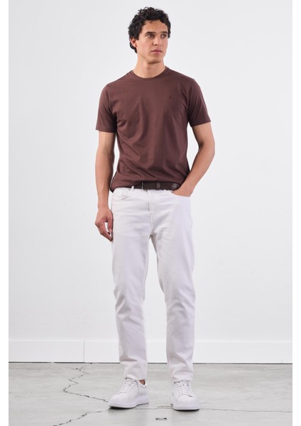 Kahve Bisiklet Yaka Pamuklu Düz Renk Slim Fit Erkek T-shirt fiyatları