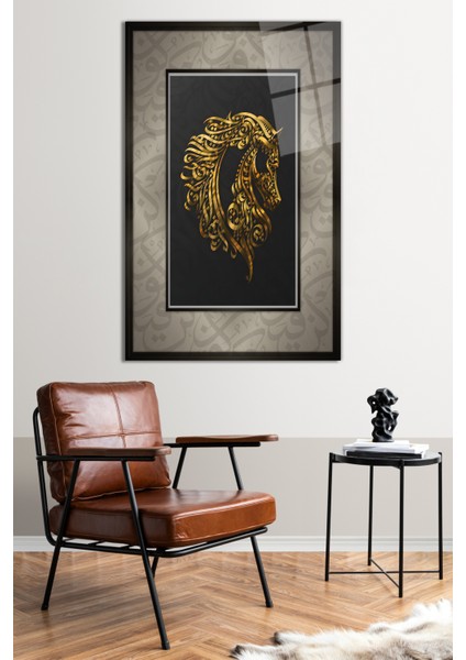 Kaligrafi Motifli At Cam Tablo, Modern Ev ve Ofis Dekoru, Hediyelik Duvar Dekorasyonu, Kırılmaz Cam fiyatları