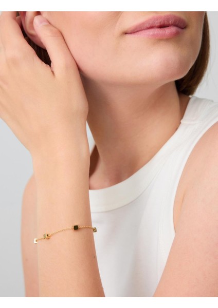 Altın Rengi Kare Figürlü Ayarlanabilir Zincir Bileklik