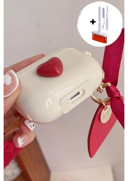 Apple AirPods Pro 1. / 2. Nesil Uyumlu Kılıf Kalp Leopar Taş Kiraz Desenli Fiyok Tutmalı Kılıflar