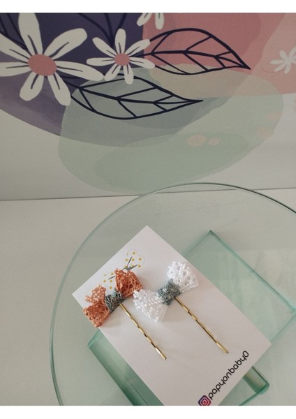 Örgü Fiyonk Toka - Yavru Ağzı & Beyaz - Organik & El Yapımı