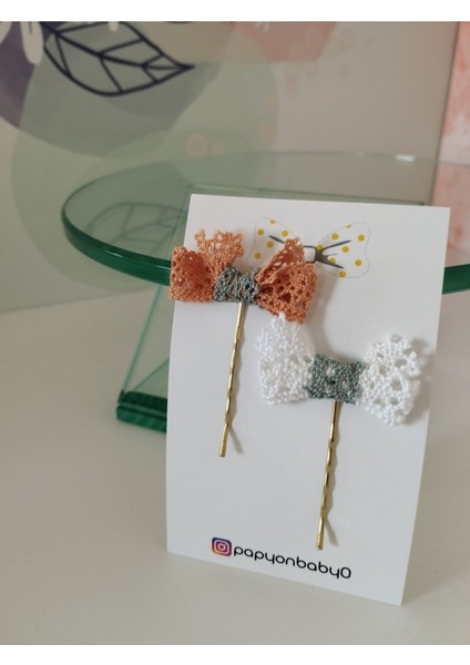 Örgü Fiyonk Toka - Yavru Ağzı & Beyaz - Organik & El Yapımı fiyatları