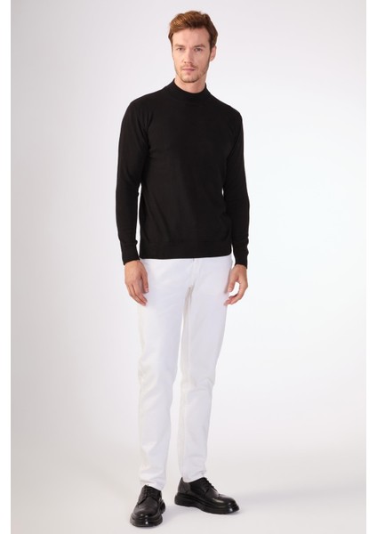 Siyah Yarım Balıkçı %100 Pamuk Düz Renk Slim Fit Erkek Triko fırsatları