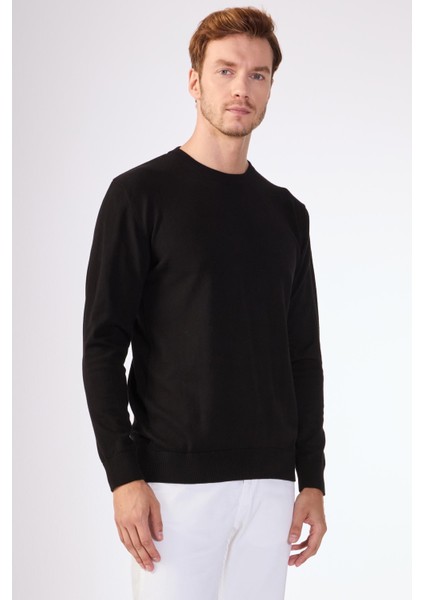 Siyah Bisiklet Yaka %100 Pamuk Düz Renk Slim Fit Erkek Triko fiyatları