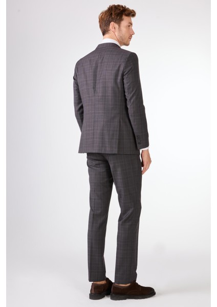 Gri Balıksırtı Slim Fit Erkek Takım Elbise fırsatları