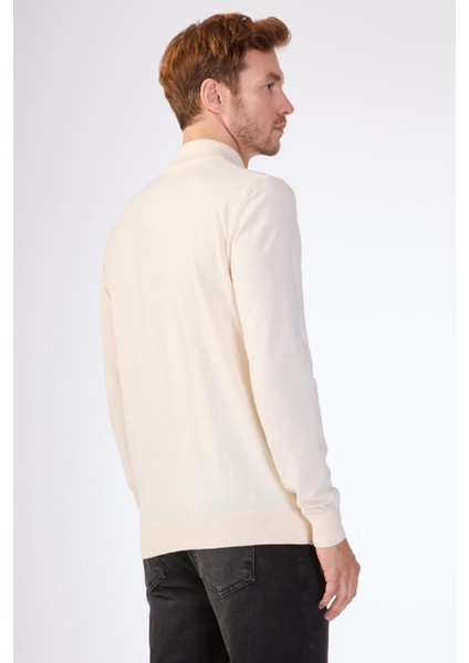 Ekru Yarım Balıkçı %100 Pamuk Düz Renk Slim Fit Erkek Triko fiyatları