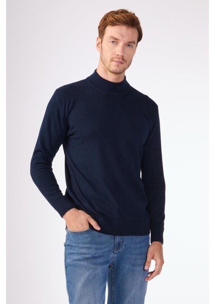 Lacivert Yarım Balıkçı %100 Pamuk Düz Renk Slim Fit Erkek Triko fiyatları