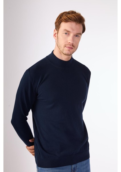 Lacivert Yarım Balıkçı %100 Pamuk Düz Renk Slim Fit Erkek Triko fırsatları