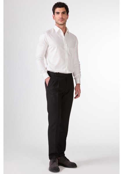 Siyah Kruvaze Sivri Yaka Düz Slim Fit Erkek Takım Elbise modelleri