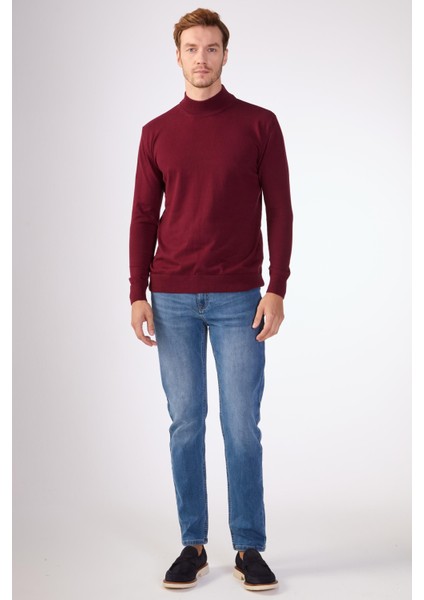 Bordo Yarım Balıkçı %100 Pamuk Düz Renk Slim Fit Erkek Triko fiyatları