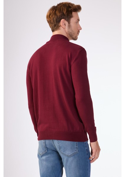 Bordo Yarım Balıkçı %100 Pamuk Düz Renk Slim Fit Erkek Triko modelleri