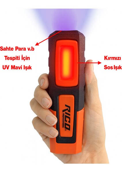 Mıknatıslı Şarjlı Ledli El Feneri 600 Lümen Lambası Spor Kamp Fener Sos & Uv Mavi Işık Oto Tamir fırsatları