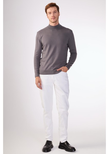 Antrasit Yarım Balıkçı %100 Pamuk Düz Renk Slim Fit Erkek Triko indirimleri
