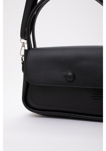 Siyah SHK97 Suni Deri Ön Cep Detaylı 2 Bölmeli Ayarlanabilir Askılı El,kol ve Omuz Çantası