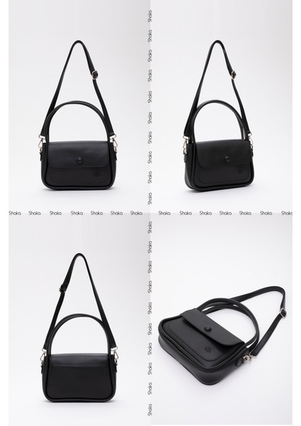 Siyah SHK97 Suni Deri Ön Cep Detaylı 2 Bölmeli Ayarlanabilir Askılı El,kol ve Omuz Çantası