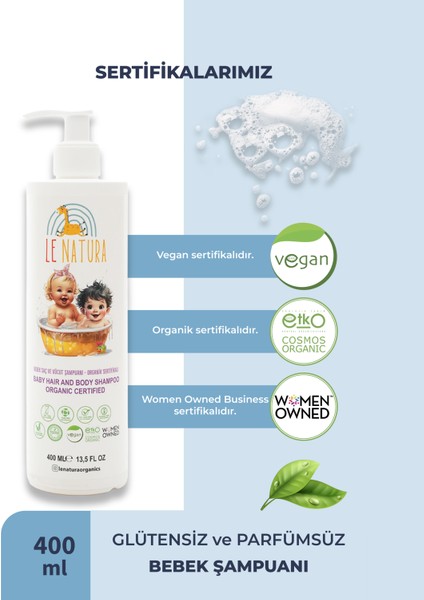Organik & Vegan Sertifikalı, Glutensiz Bebek Saç ve Vücut Şampuanı - 400 ml fırsatları