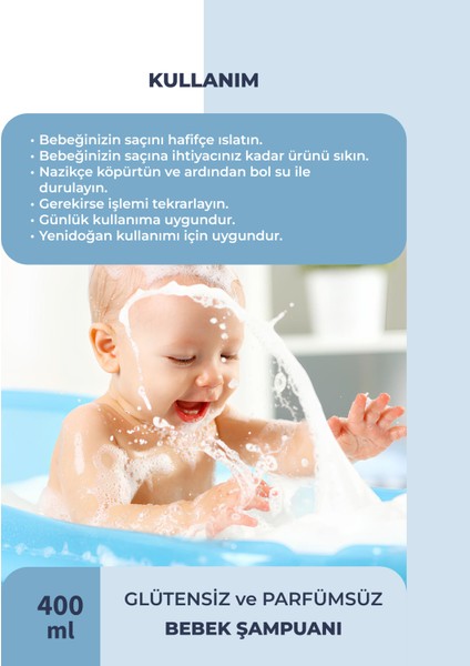 Organik & Vegan Sertifikalı, Glutensiz Bebek Saç ve Vücut Şampuanı - 400 ml indirimleri
