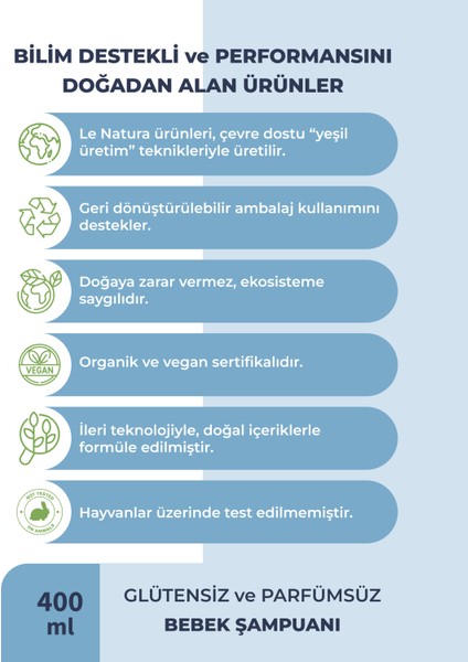 Organik & Vegan Sertifikalı, Glutensiz Bebek Saç ve Vücut Şampuanı - 400 ml