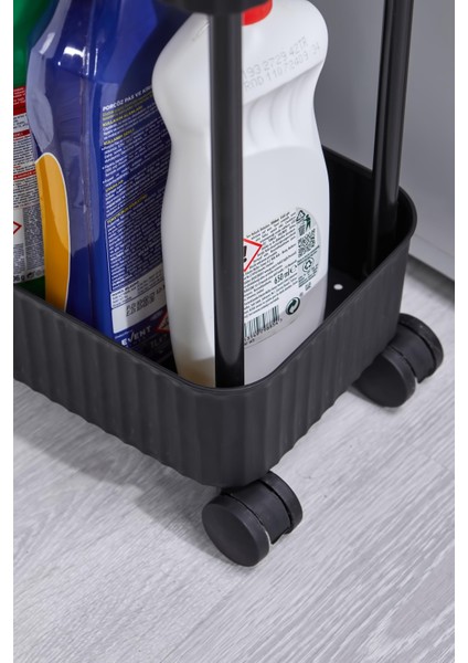 2 Katlı Tekerlekli Banyo-Mutfak Düzenleyici Pratik Raf Siyah fırsatları