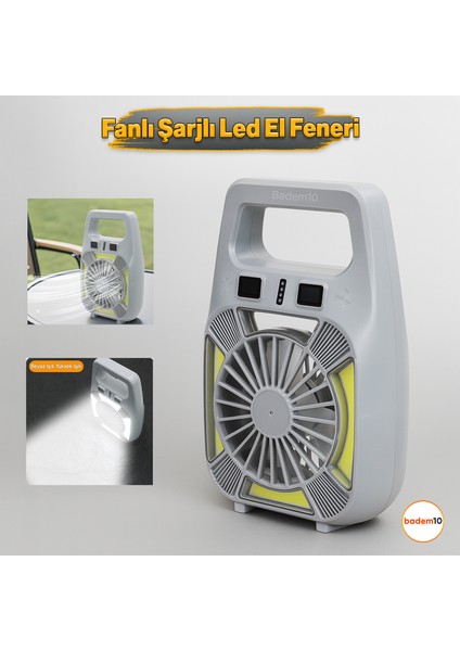 Şarjlı Fanlı LED Kamp Lambası 4 Kademe Aydınlatma | Suya Dayanıklı Type-C Girişli Taşınabilir Işık