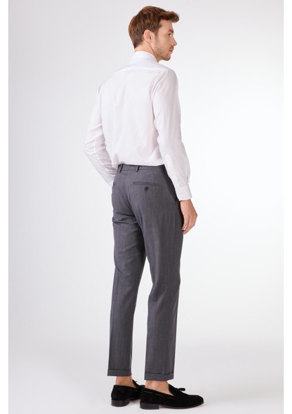 Gri Kruvaze Sivri Yaka Düz Slim Fit Erkek Takım Elbise indirimleri